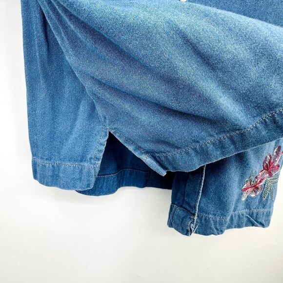 Koret City Blues Palm Tree Blue Chambray Button Top Womens Embroidered Large? - Picture 4 of 7